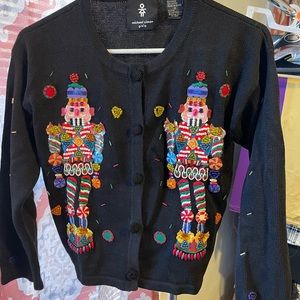 Michael Simon girl Vintage Christmas Sweater with Beautifully Beaded Nutcrackers